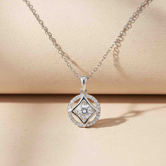 Silver Zircon Studded Star Circle Pendant