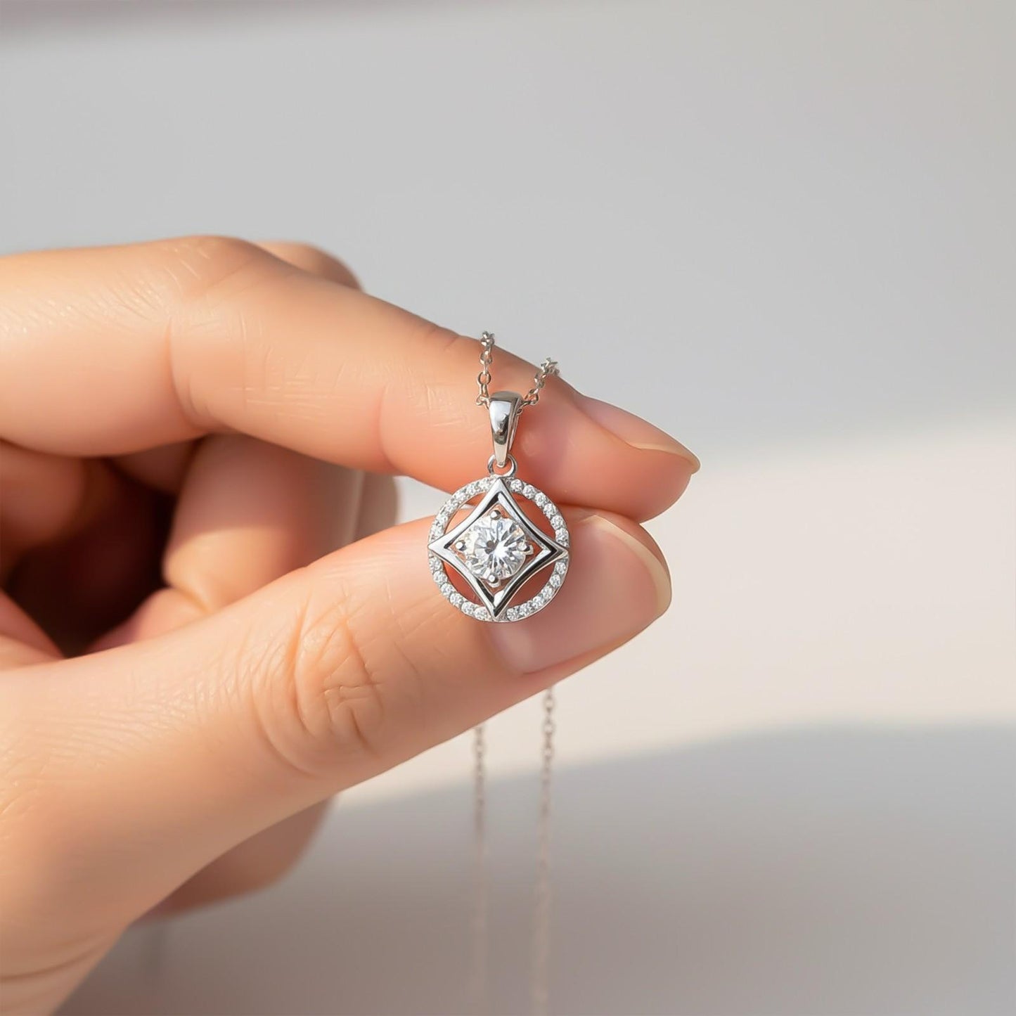 Silver Zircon Studded Star Circle Pendant