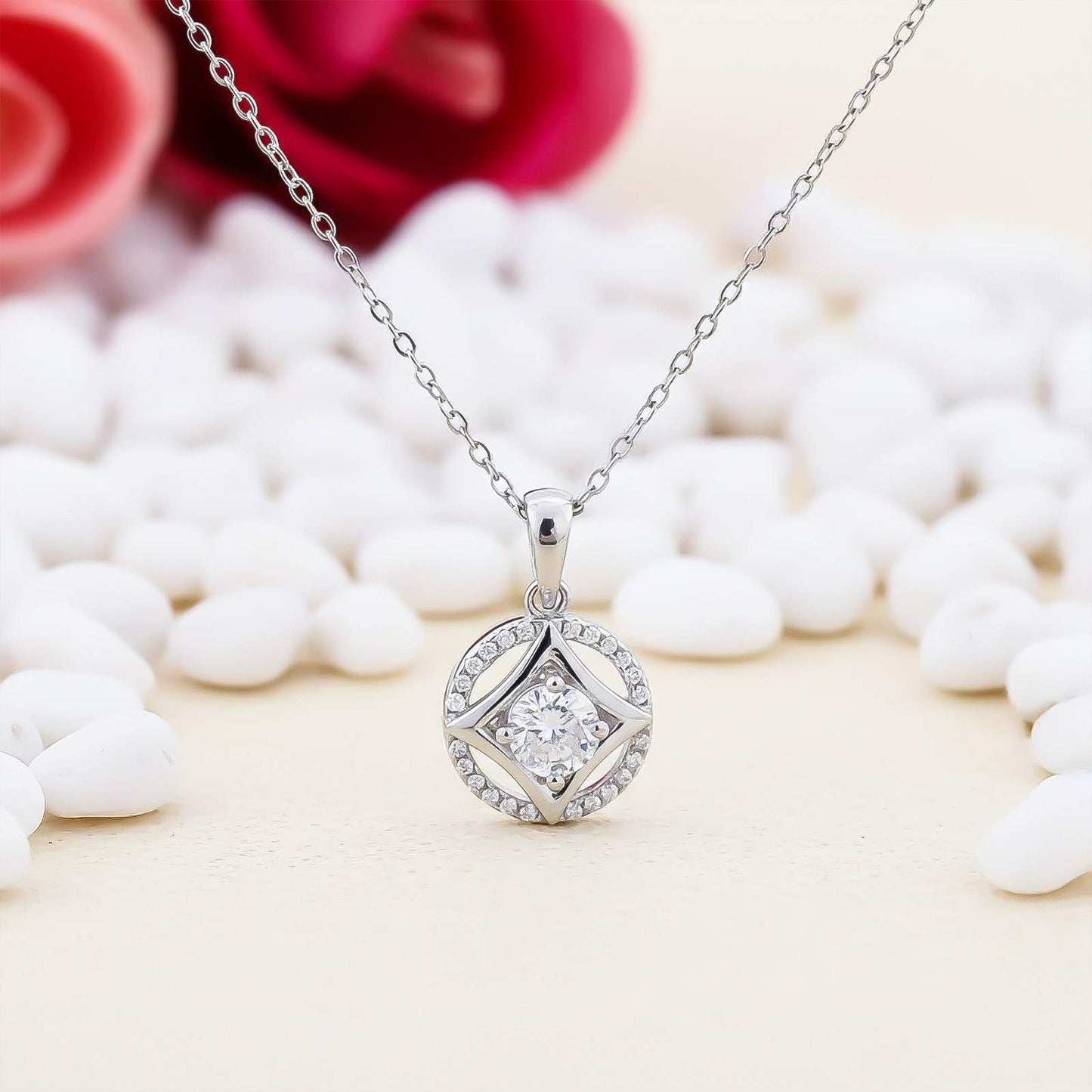 Silver Zircon Studded Star Circle Pendant