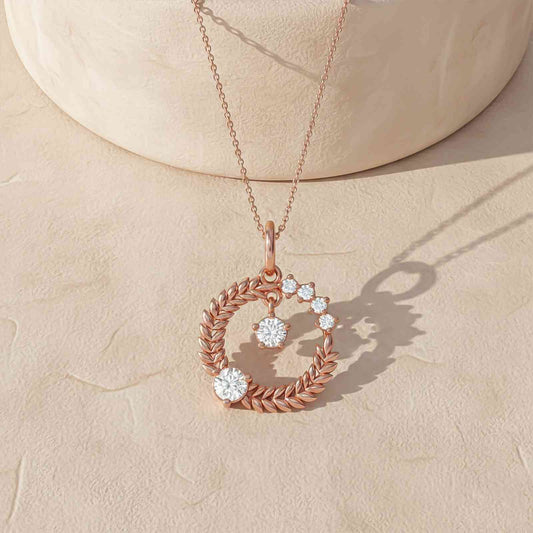 Rose Gold Floral Basket Circle Pendant