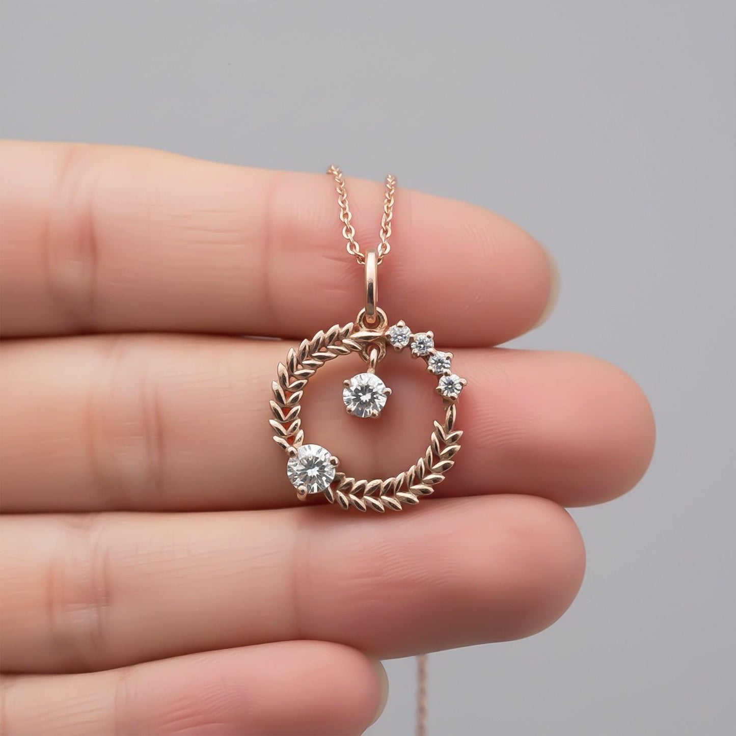 Rose Gold Floral Basket Circle Pendant