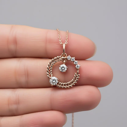 Rose Gold Floral Basket Circle Pendant