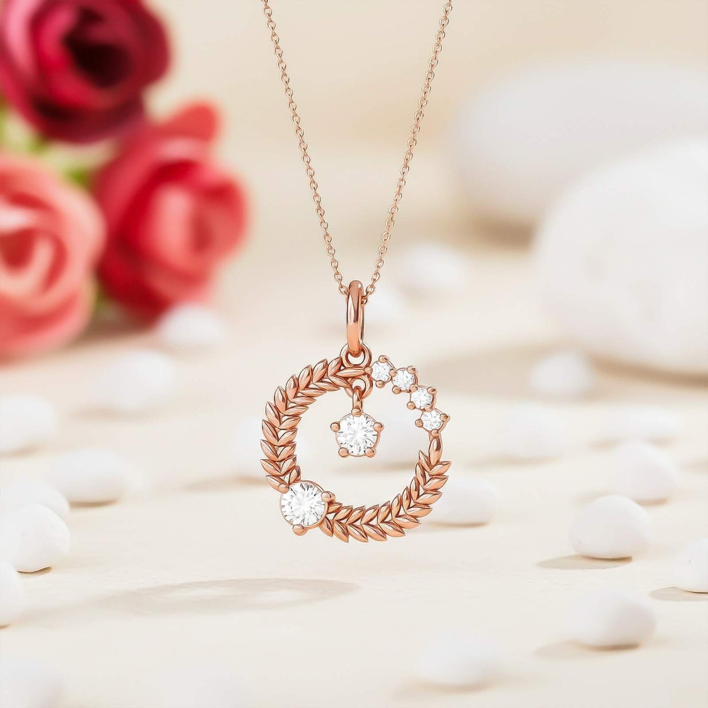 Rose Gold Floral Basket Circle Pendant