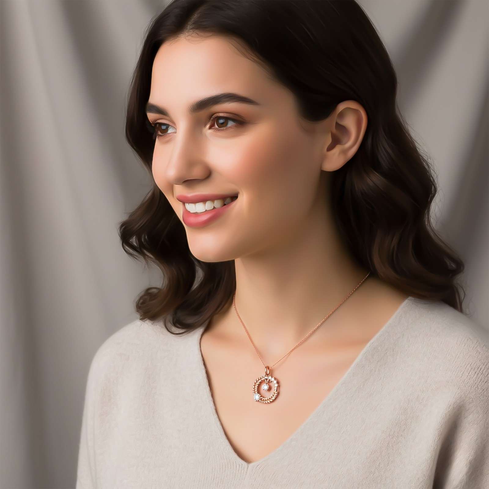 Rose Gold Floral Basket Circle Pendant