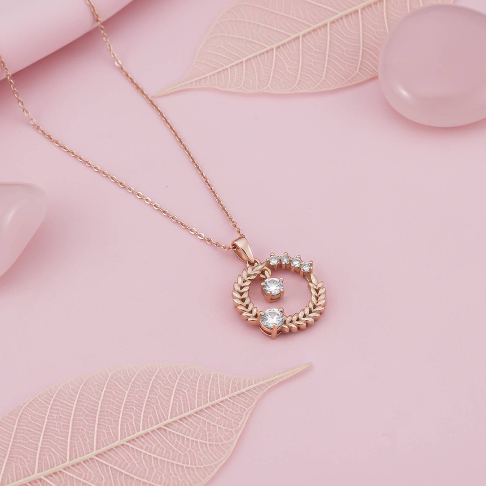 Rose Gold Floral Basket Circle Pendant