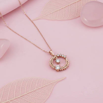 Rose Gold Floral Basket Circle Pendant