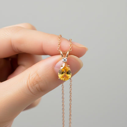 Yellow Gold Pear Citrine Pendant