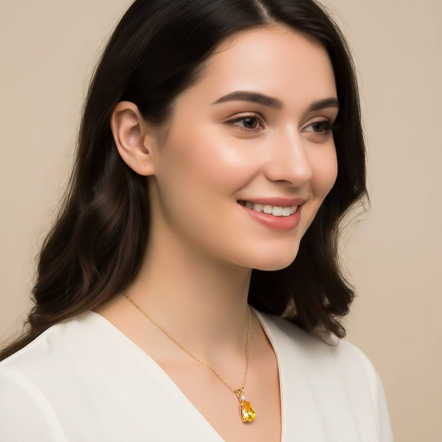 Yellow Gold Pear Citrine Pendant