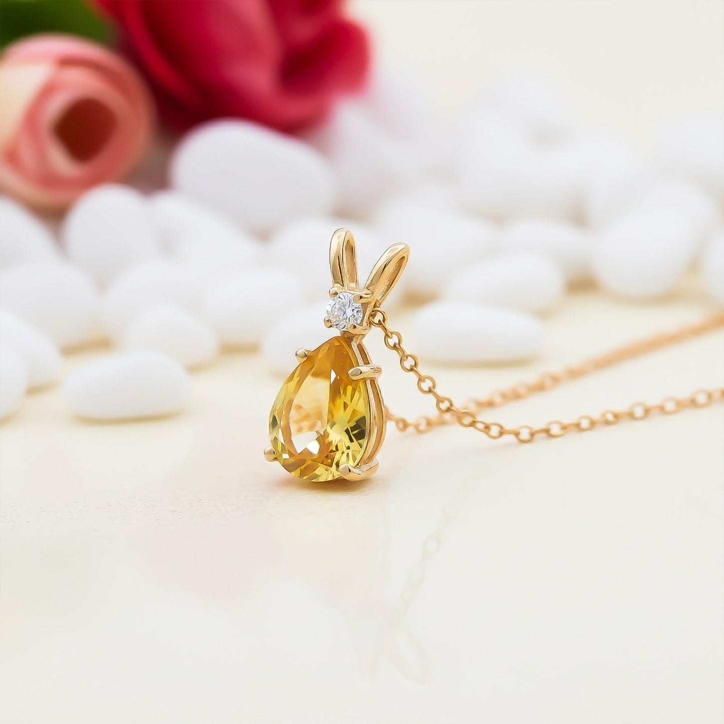Yellow Gold Pear Citrine Pendant