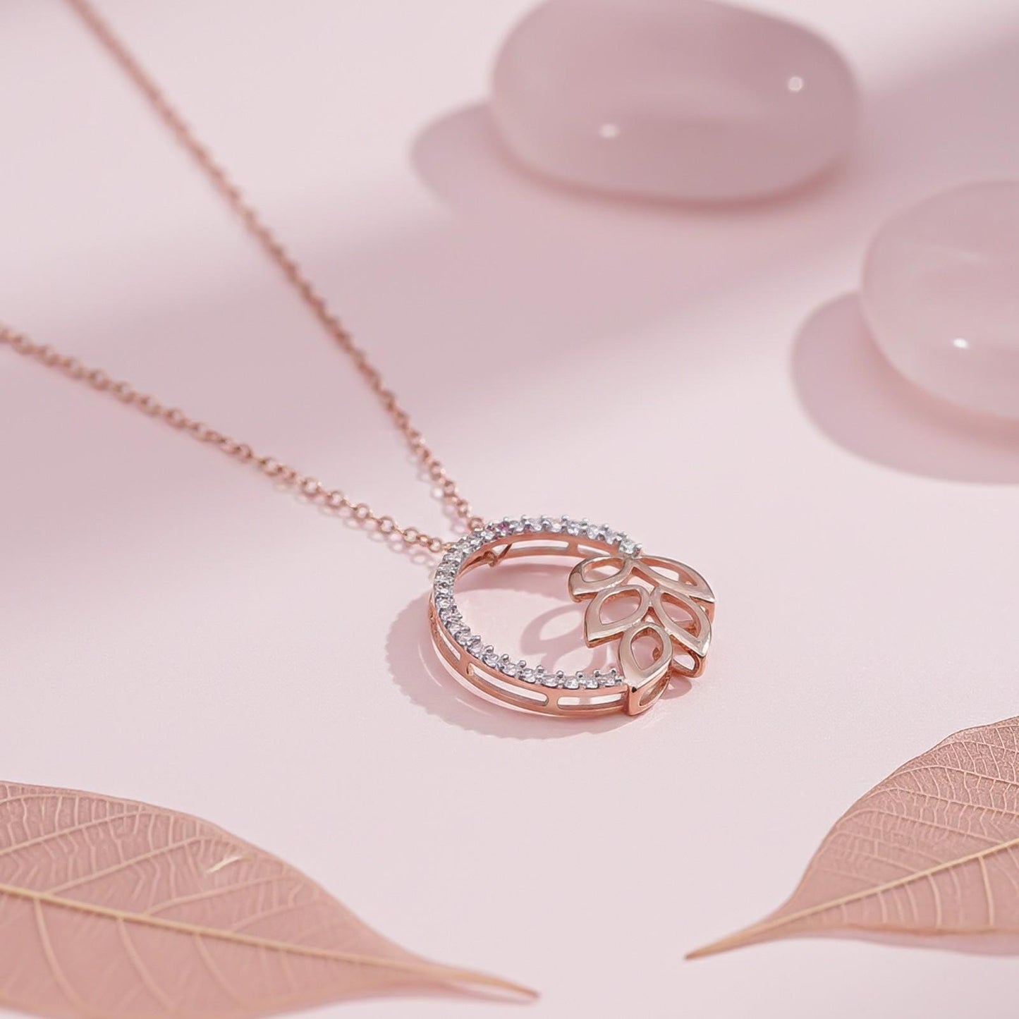 Rose Gold Diamond Vine Circle Pendant