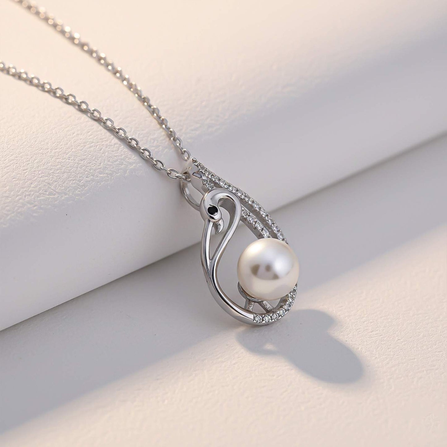 Silver Swan Pendant With Freshwater Pearl