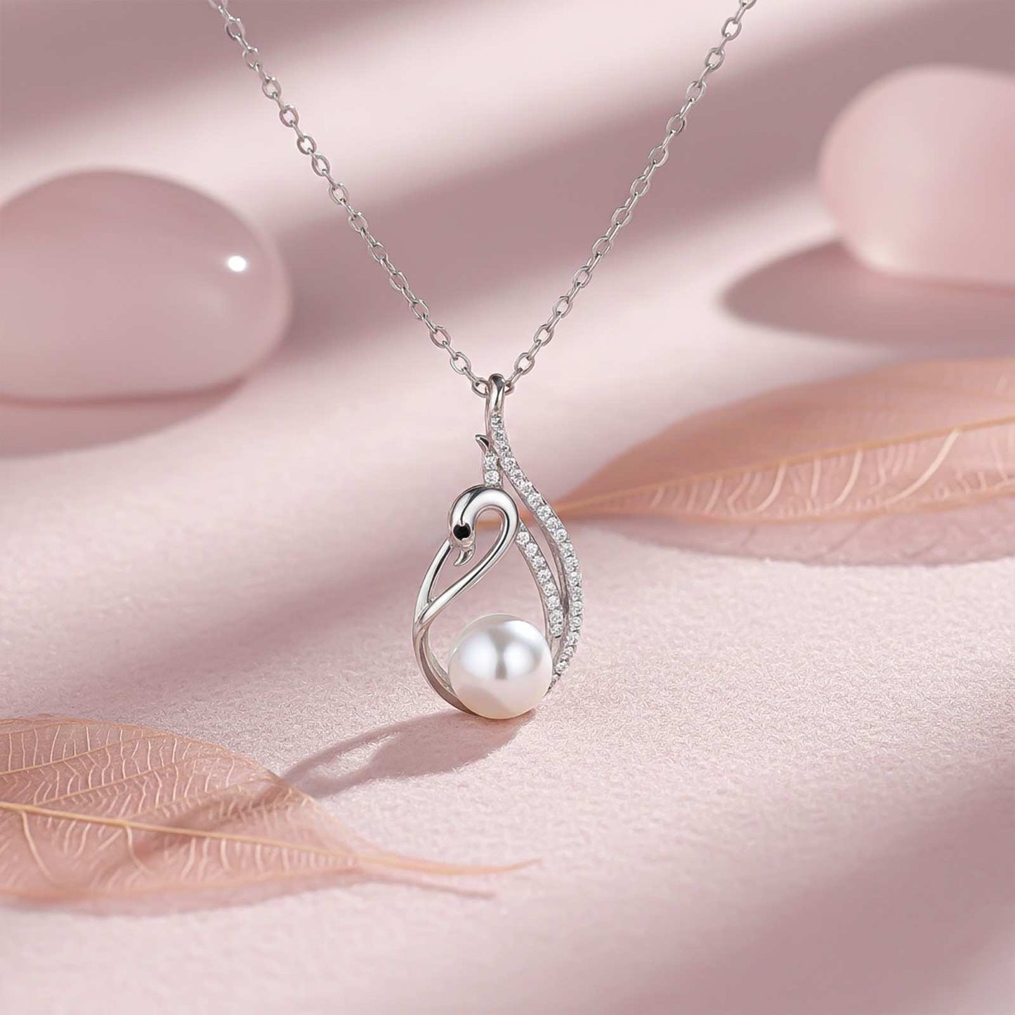 Silver Swan Pendant With Freshwater Pearl