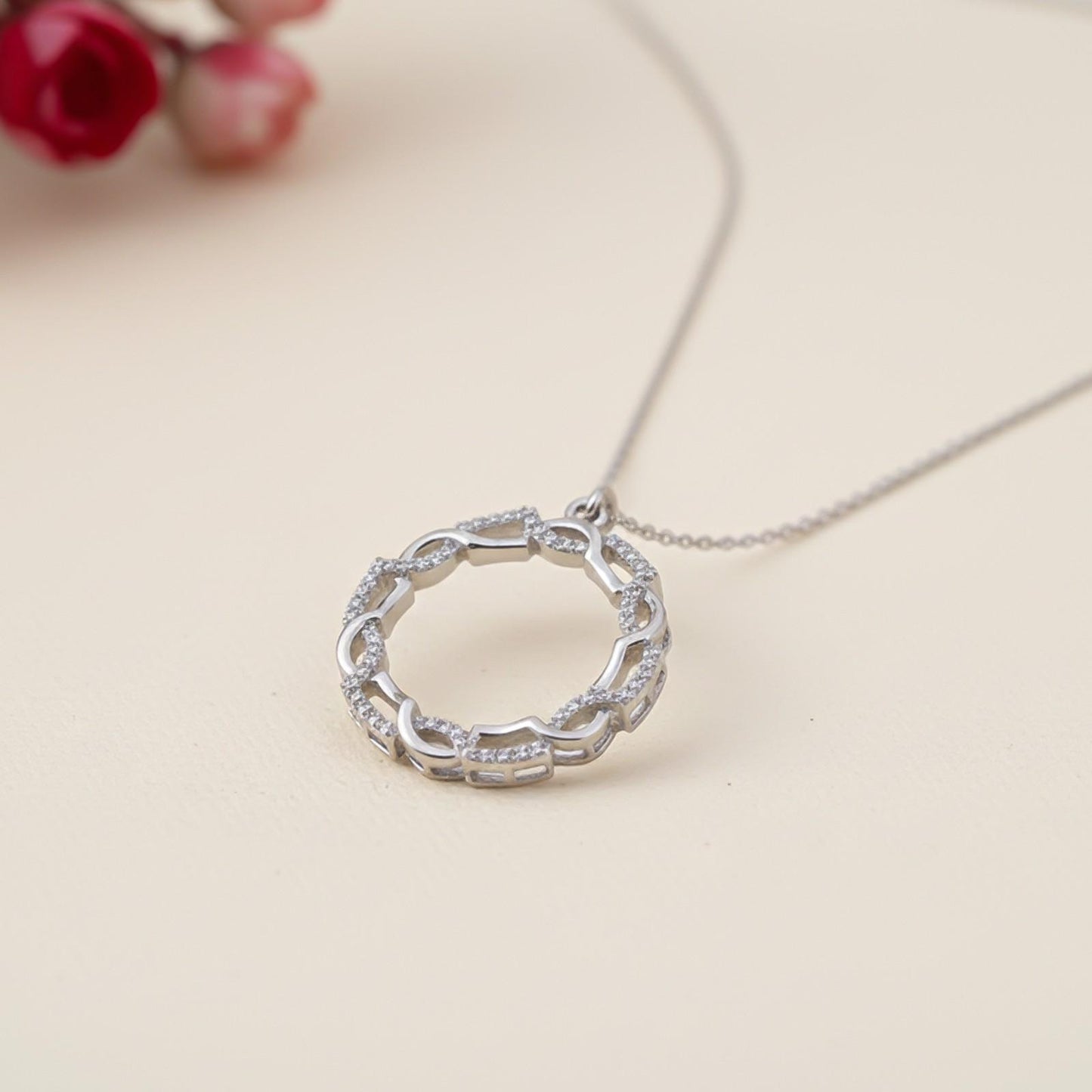 Silver Circle Zircon Studded Pendant