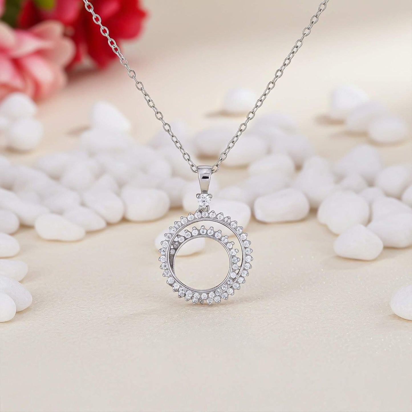 Silver Double Ring Circle Pendant