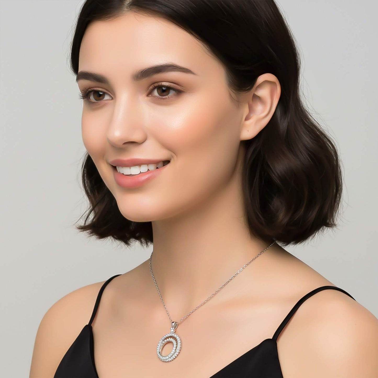 Silver Double Ring Circle Pendant