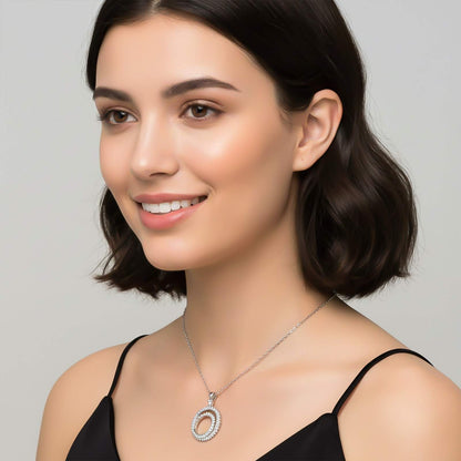 Silver Double Ring Circle Pendant