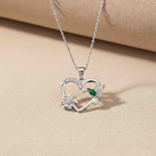 Silver Hummingbird Green Emerald Pendant