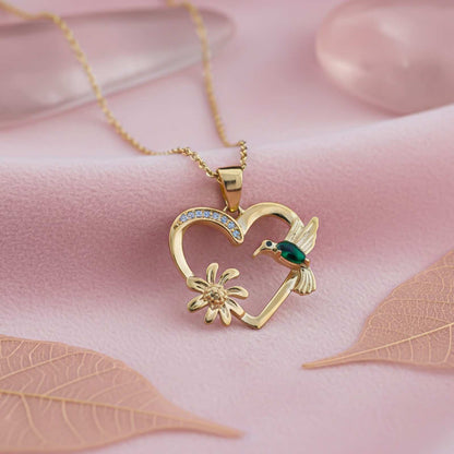 Golden Hummingbird Green Emerald Pendant