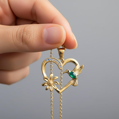 Golden Hummingbird Green Emerald Pendant