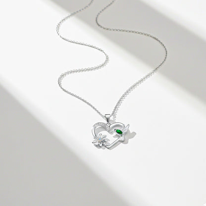 Silver Hummingbird Green Emerald Pendant