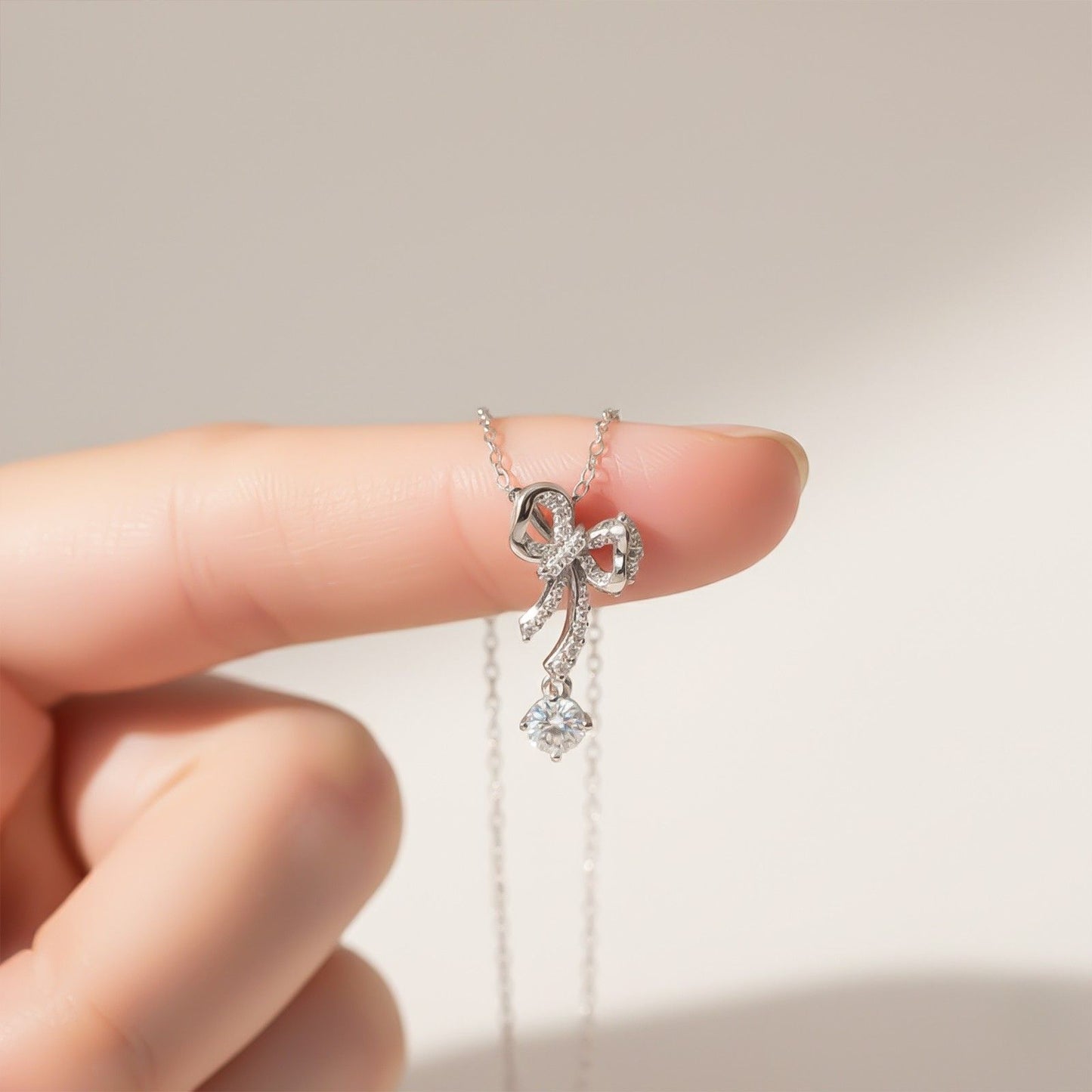 Silver Bow Knot  Necklace