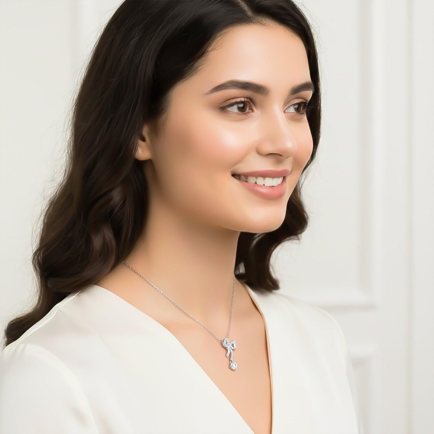 Silver Bow Knot  Necklace