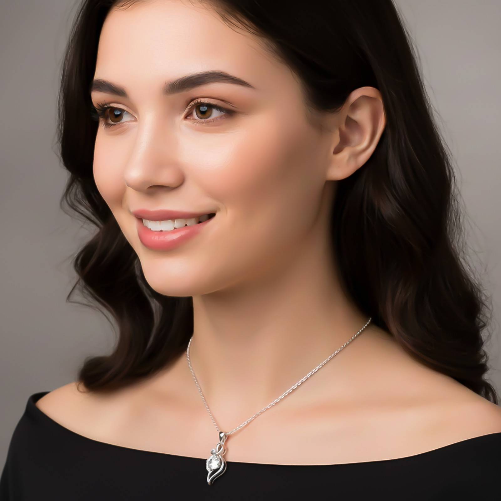 Silver Zircon Falling Drop Pendant