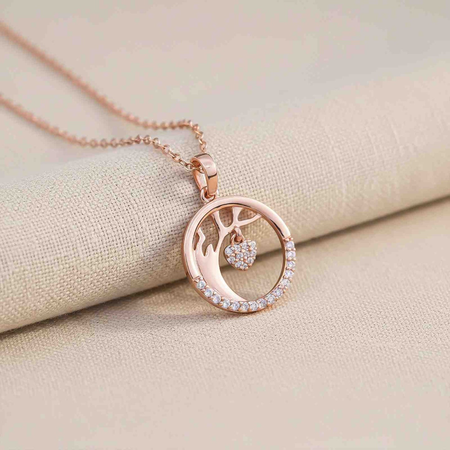 Silver Tree of Life with Heart Charm Circle Pendant