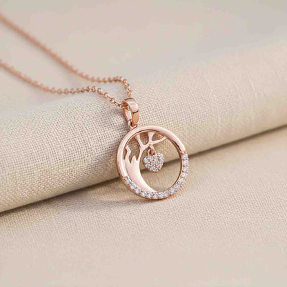 Silver Tree of Life with Heart Charm Circle Pendant