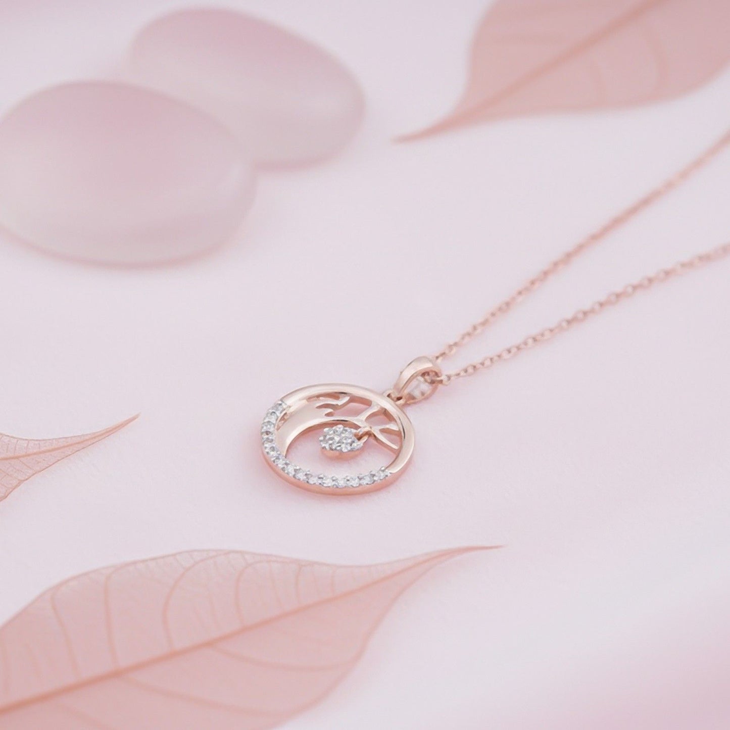 Silver Tree of Life with Heart Charm Circle Pendant