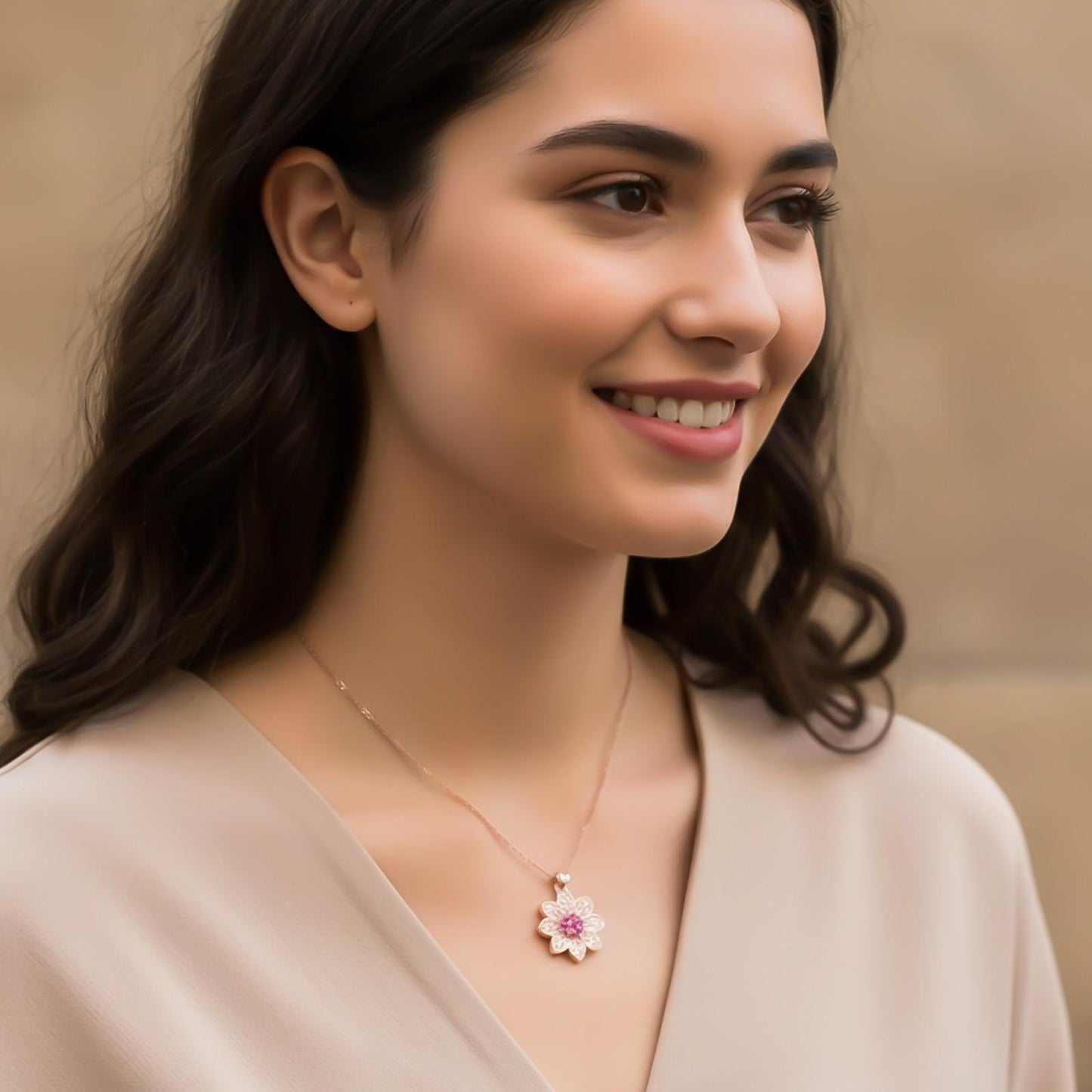 Rose Gold Pink Floral Pendant