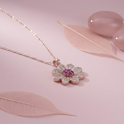 Rose Gold Pink Floral Pendant