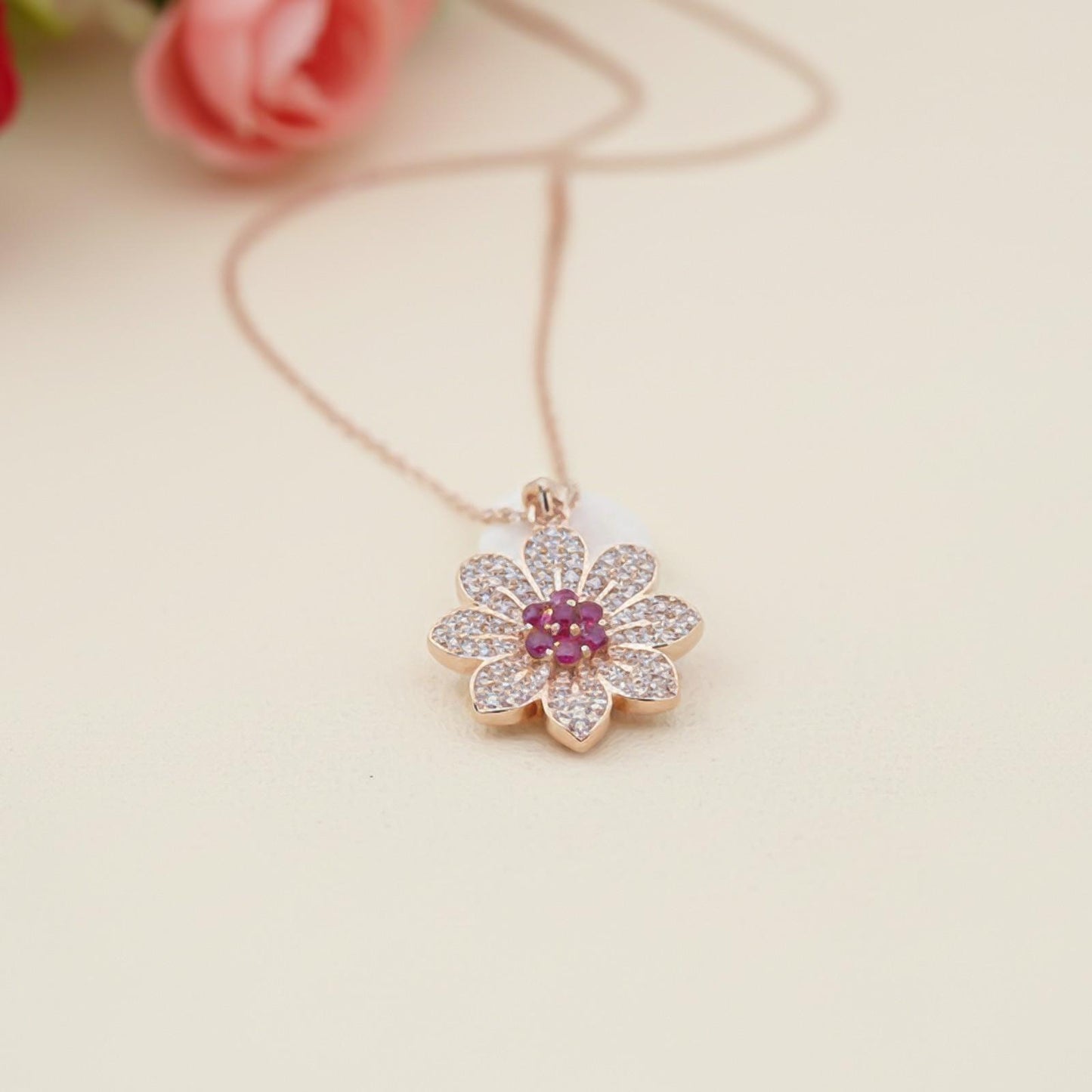 Rose Gold Pink Floral Pendant