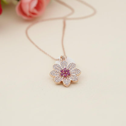 Rose Gold Pink Floral Pendant