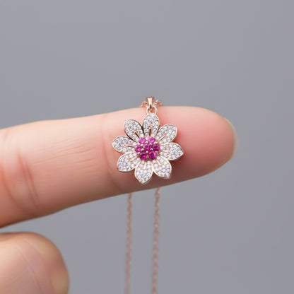 Rose Gold Pink Floral Pendant