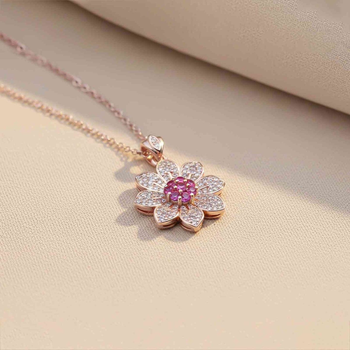 Rose Gold Pink Floral Pendant