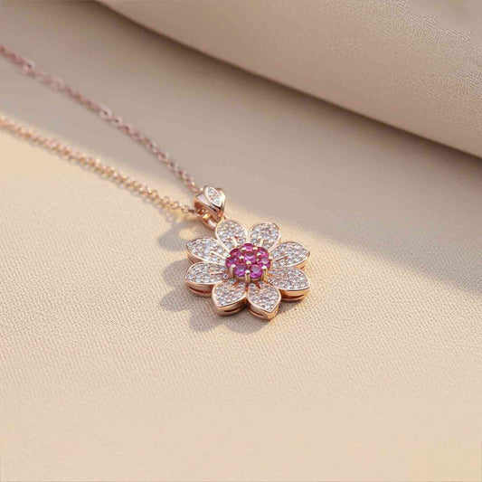 Rose Gold Pink Floral Pendant