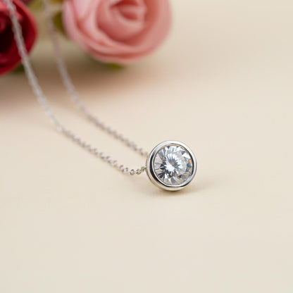 Silver Classic Solitaire Bezel Pendant