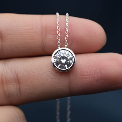 Silver Classic Solitaire Bezel Pendant
