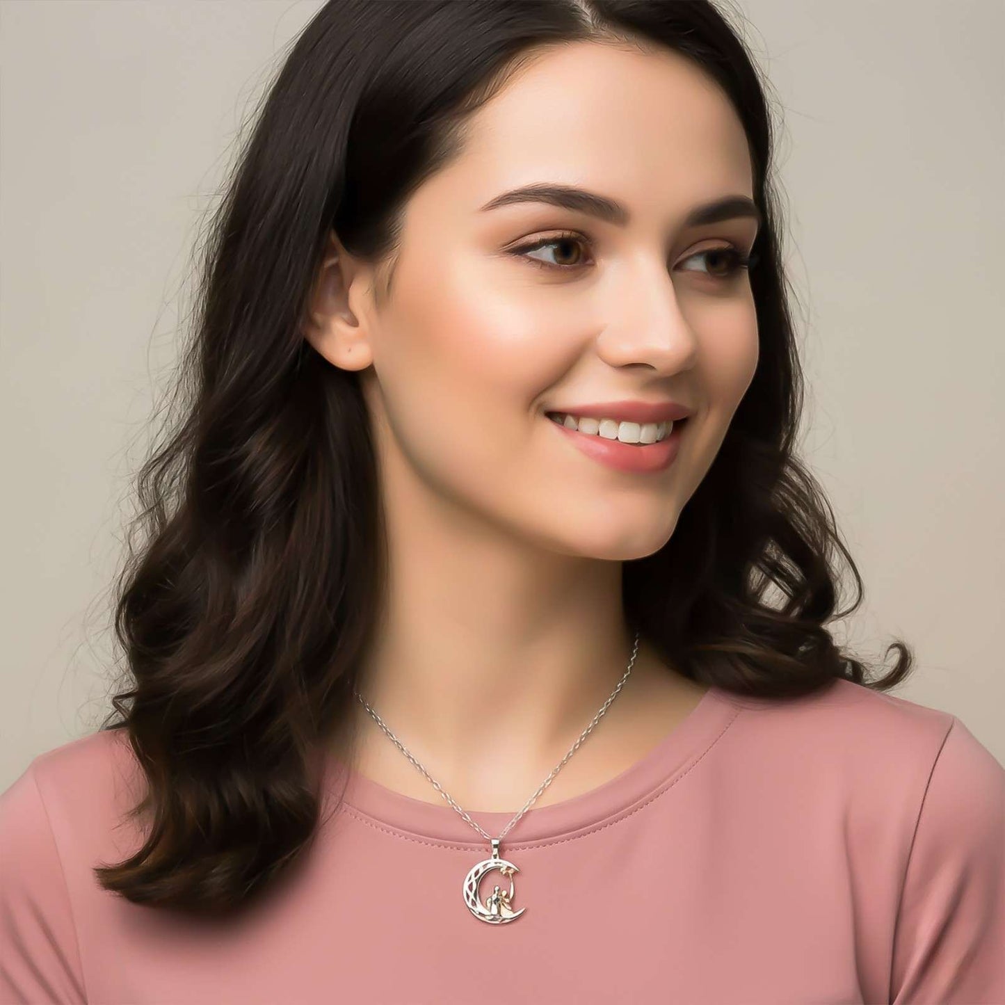 Silver & Rose Gold Couples Circle Pendant Gifts for Women