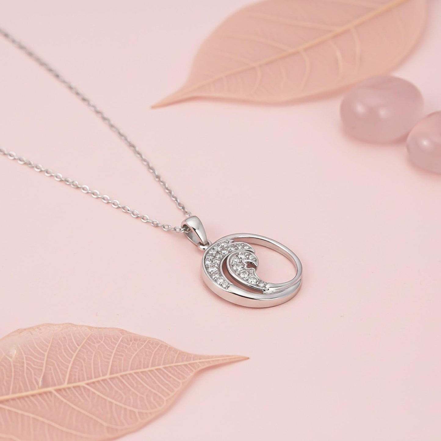 Silver Cubic Zircon Crystal Wave Pendant