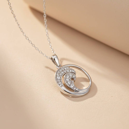 Silver Cubic Zircon Crystal Wave Pendant