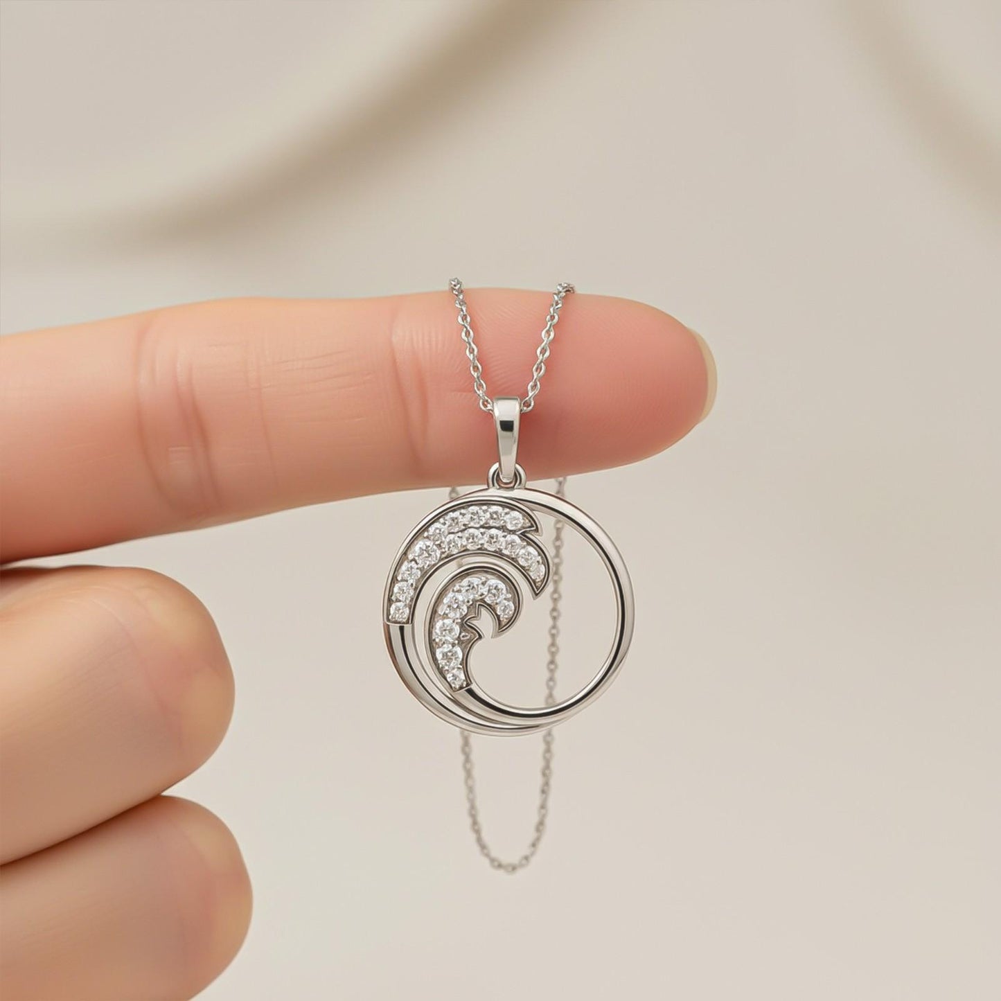 Silver Cubic Zircon Crystal Wave Pendant