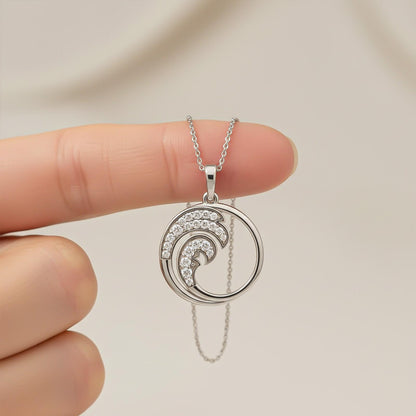 Silver Cubic Zircon Crystal Wave Pendant