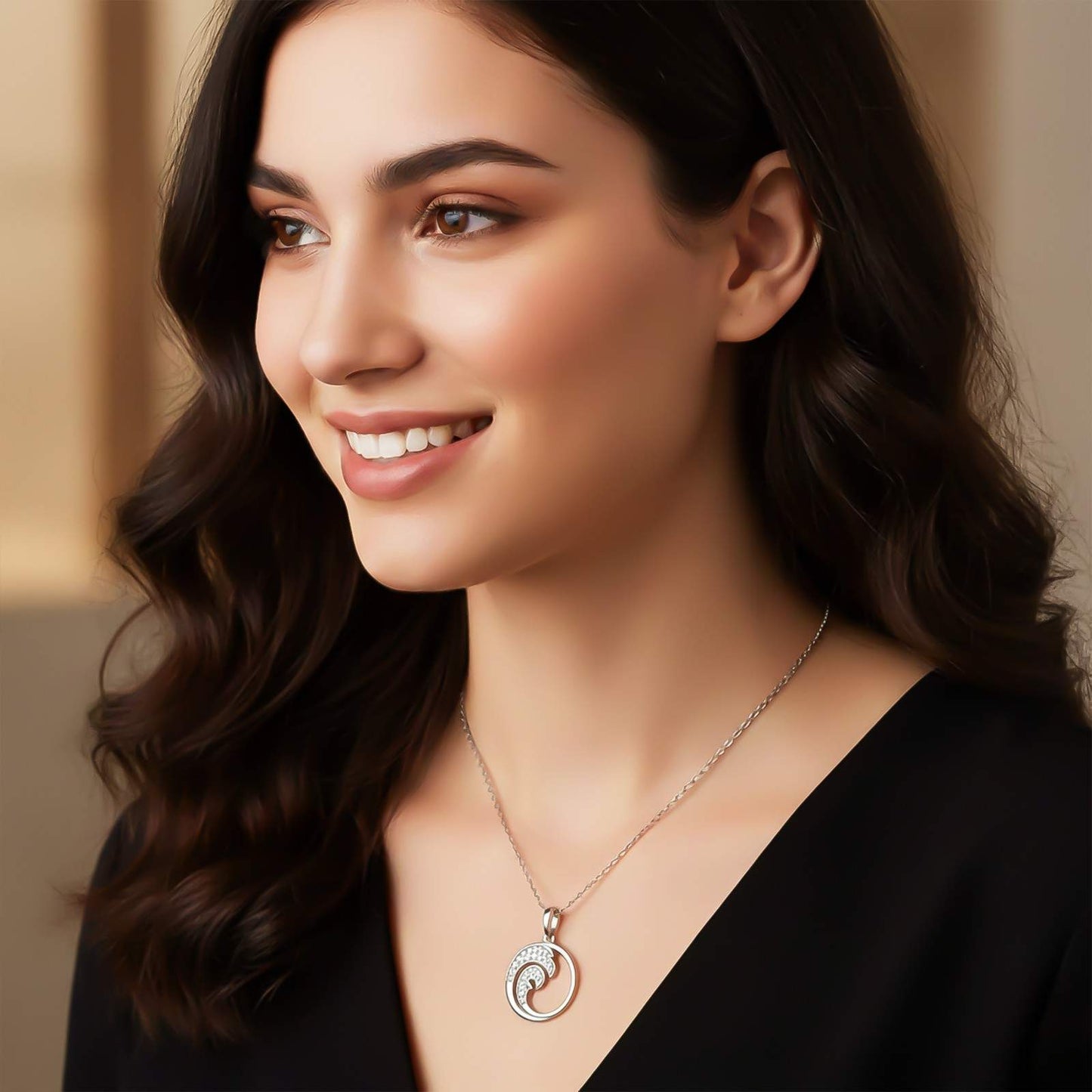 Silver Cubic Zircon Crystal Wave Pendant