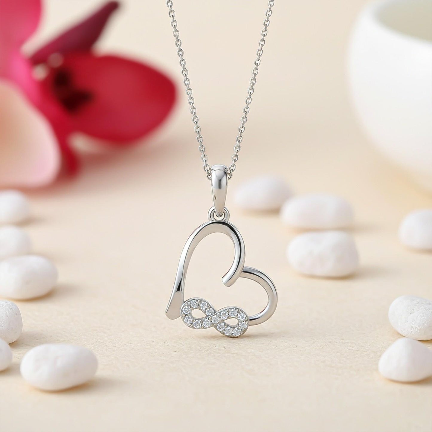 Silver Heart Infinity Zircon Pendant