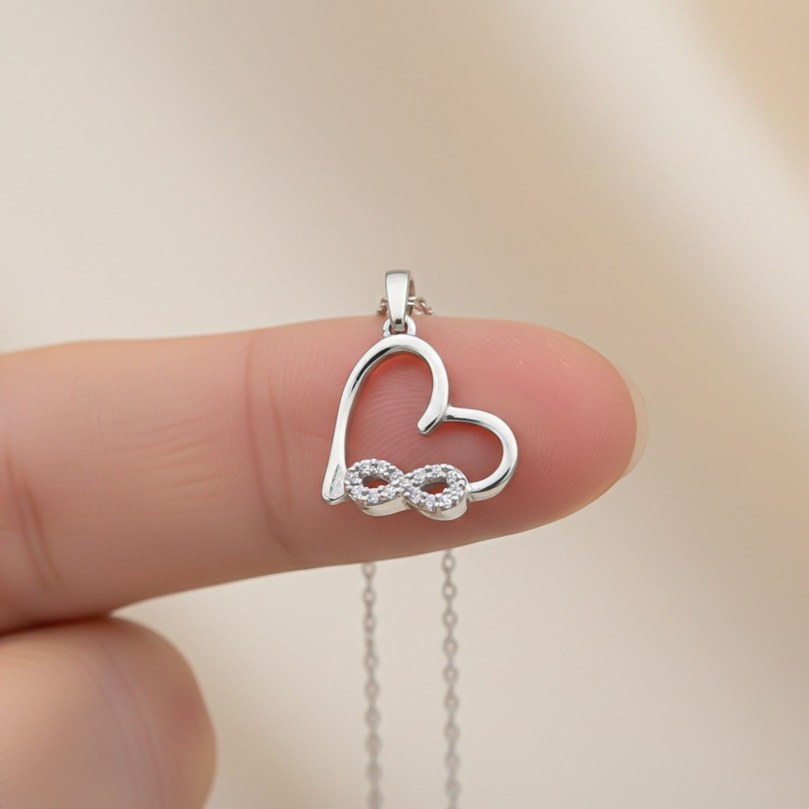 Silver Heart Infinity Zircon Pendant