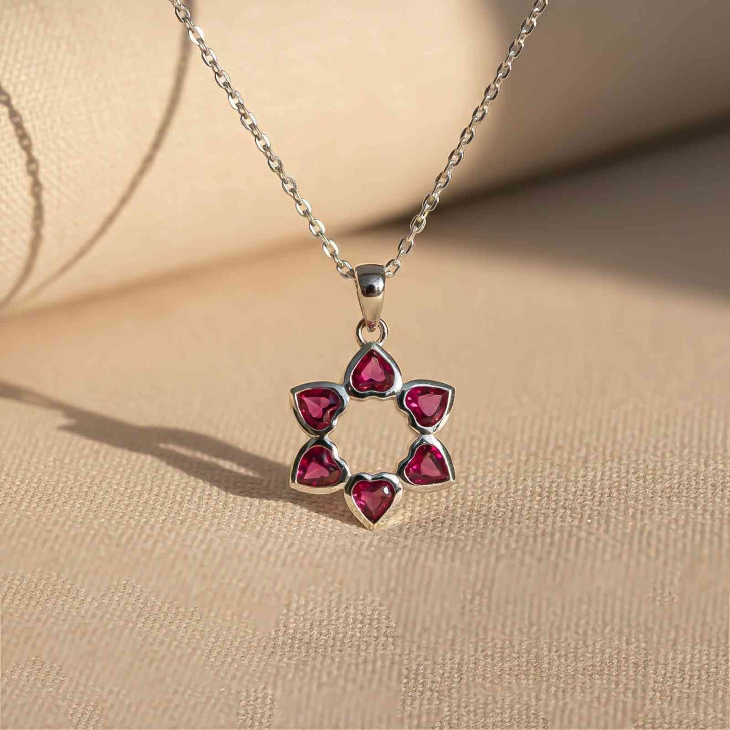 Silver Star Floral Ruby Pendant