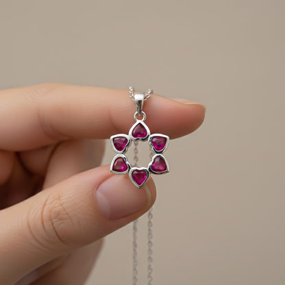 Silver Star Floral Ruby Pendant