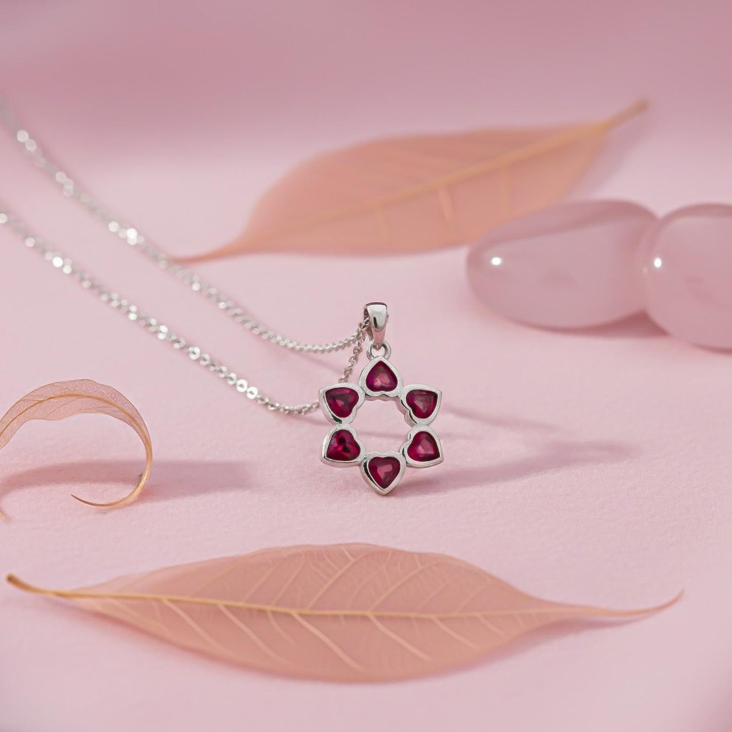 Silver Star Floral Ruby Pendant